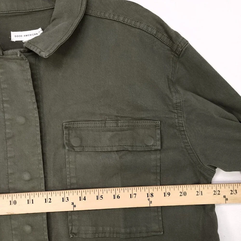 Good American Utility Jacket Size 3 Army Green Front Pockets Snap Button UP - Picture 10 of 11